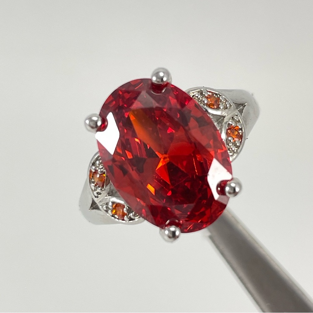 Rings Women’s Jewelry Statement Oval Cut Orange Diamond CZ Silver Plated Trendy